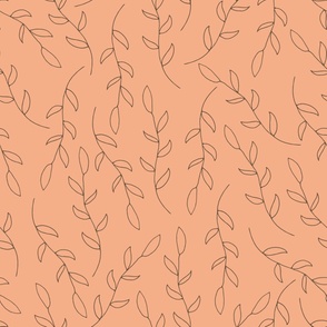 Delicate outlined leaves in chocolate brown and peachy coral