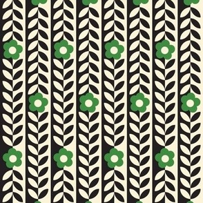 Vines (Mini Black & Cream with Green) || flower & leaf stripes