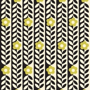 Vines (Mini Black & Cream with Lime Green) || flower & leaf stripes