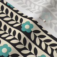 Vines (Mini Black & Cream with Turquoise) || flower & leaf stripes