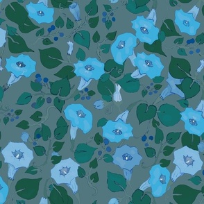 Blue Flowers On Gray