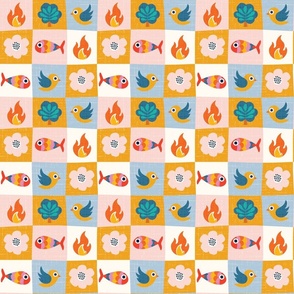 Four Elements in checks | Earth, Fire, Water, Air | Multicolor | Small scale ©designsbyroochita