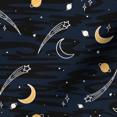 Sweet Dreams Starry Night Sky Planet Pattern With Shooting Stars And Milky Way