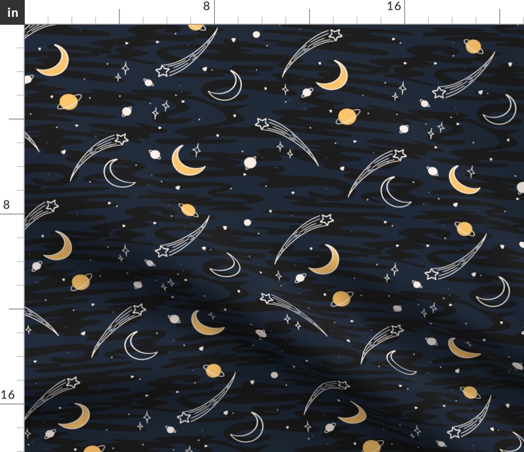 Sweet Dreams Starry Night Sky Planet Pattern With Shooting Stars And Milky Way