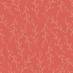 Delicate outlined leaves in ivory and terra cotta red