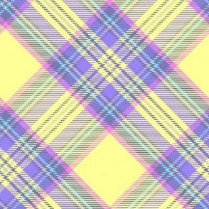 (M) Neon Sunbeam Picnic Tartan / Birthday Party Table Linens DC / Yellow and Purple Diagonal Checker / medium scale