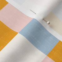 Checks | Mustard, blue, pink, white | Linen texture | Small scale ©designsbyroochita