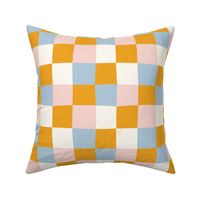 Checks | Mustard, blue, pink, white | Linen texture | Small scale ©designsbyroochita