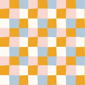 Checks | Mustard, blue, pink, white | Linen texture | Small scale ©designsbyroochita