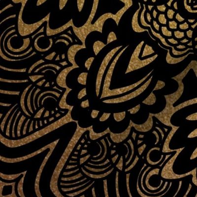 Gold and Black Art Deco mixed pattern Mandala