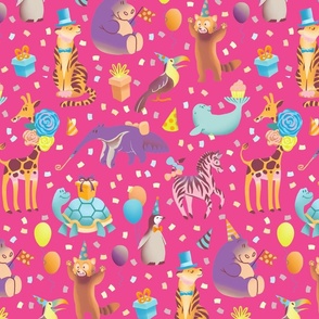 Birthday Zoo Confetti hot pink