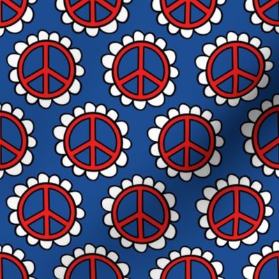 Fourth of July Floral Peace Sign Blue BG - Medium Scale