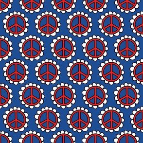 Fourth of July Floral Peace Sign Blue BG - Large Scale