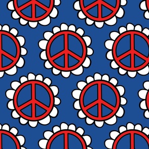 Fourth of July Floral Peace Sign Blue BG - XL Scale