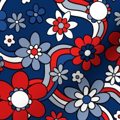 Fourth of July Groovy Rainbow Floral Rotated - Large Scale