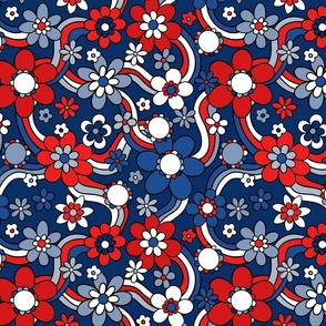 Fourth of July Groovy Rainbow Floral Rotated - Large Scale