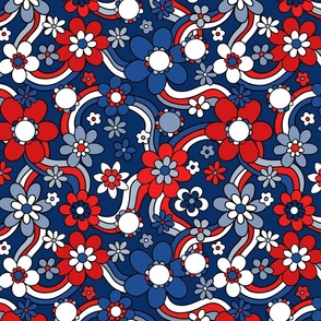 Fourth of July Groovy Rainbow Floral - Large Scale