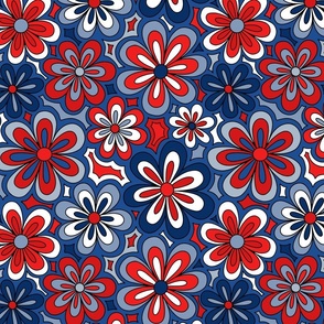 Fourth of July Groovy Flowers Rotated - Large Scale