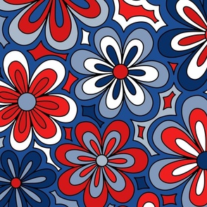 Fourth of July Groovy Flowers Rotated - XL Scale