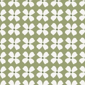 Small / Little Blooms Simple Minimal Flower in Grid Repeat on Solid Green
