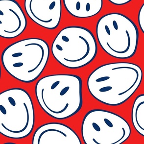 Groovy Distorted Smiley Red BG Rotated- XL Scale