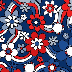 Fourth of July Groovy Rainbow Floral - XL Scale