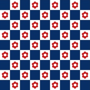 Fourth of July Floral Checker Rotated- Large Scale