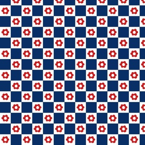 Fourth of July Floral Checker - Medium Scale
