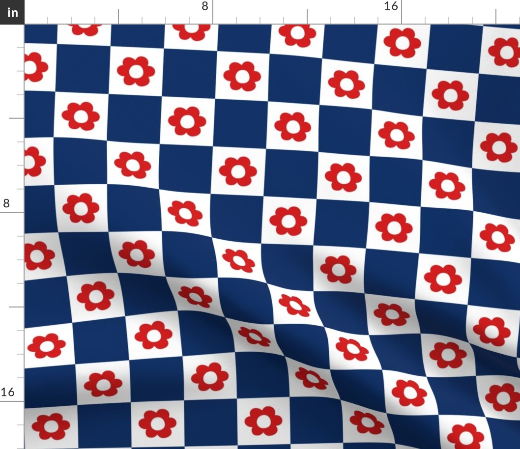 Fourth of July Floral Checker - Large Scale