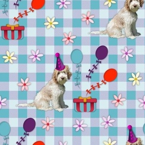 Puppy Dog Party Celebration Fabric, Colorful Birthday Balloons, Kids Birthday Party Present Gift Bag