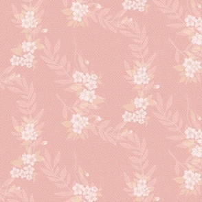 Cottage Core Floral Botanical Vertical Print // Pink and Cream // Large