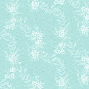 Cottage Core Floral Botanical Vertical Print// Teal and Cream // Large