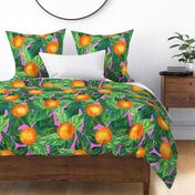 Orange You Glad You Came to my Party - Large Scale - Citrus Bold Maximalist Leaves Pink Background