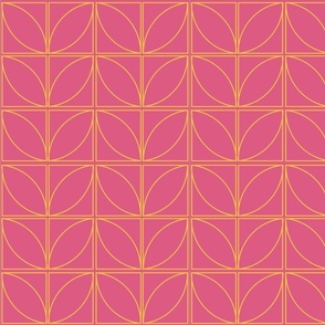 Geometric Leaves in Squares - Yellow on Pink - 