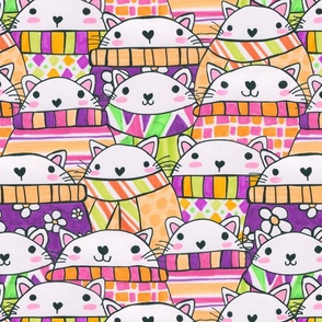 Cosy Colourful Pattern Clash Cats Wearing Sweaters
