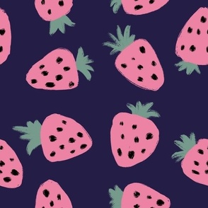 Pink Strawberries on Dark Blue Background