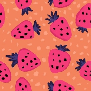 Pink Strawberries on Orange Background