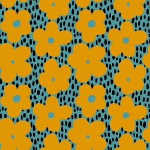 Yellow Flowers on Blue Background 