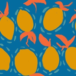 Yellow Lemons on Blue Background