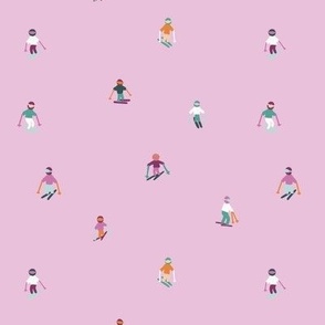 Skiers on pink background 6"