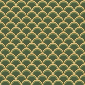 313 - Medium small  scale classic scallop clamshell  pattern in olive green and golden yellow palette - minimalist design for  table linen, napkins, runners, wallpaper and bed linen - as well as cute children decor and apparel.