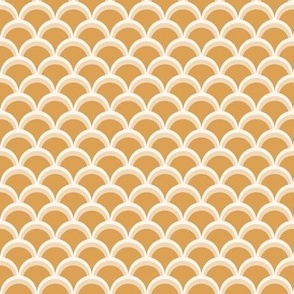 313 - Medium small scale classic scallop clamshell  pattern in golden yellow palette - minimalist design for  table linen, napkins, runners, wallpaper and bed linen - as well as cute children decor and apparel.