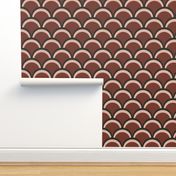313 - Jumbo large scale classic scallop clamshell  pattern in  cool brown, taupe and dark brick red palette - minimalist design for  table linen, napkins, runners, wallpaper and bed linen - as well as cute children decor and apparel.