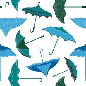 Vintage umbrellas in blue and green