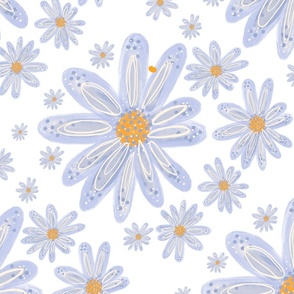 Blue daisies with a plain white background