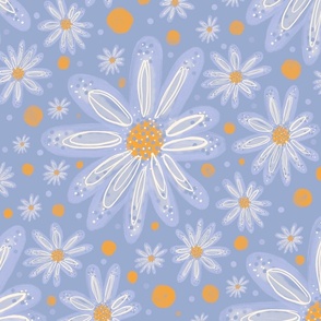 Blue daisies on blue - large 