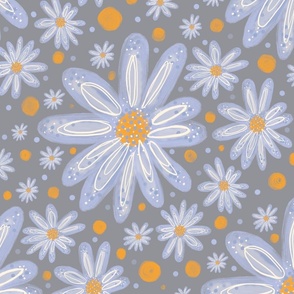 Large blue dasies on a blue grey background - large