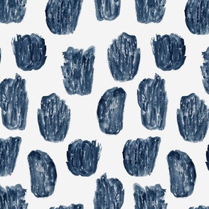 Hand Painted Watercolour Textured Shapes Indigo Blue On Off White Medium