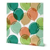 Large jumbo scale // Party time // white background crusta orange honey yellow pine chinook and limerick green rounded transparent faux textured birthday balloons 