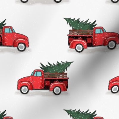 red christmas tree truck - white